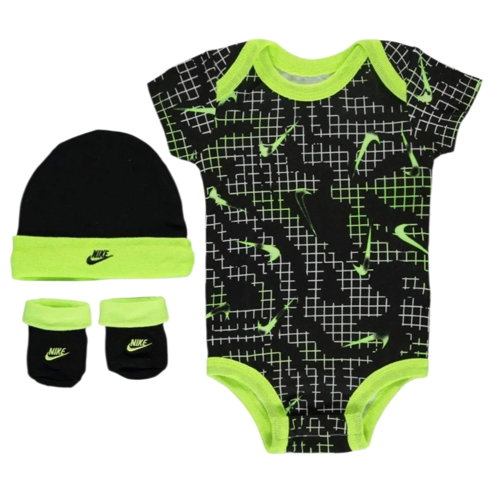 Nike Baby Boys Bodysuit, Hat and Booties 3 Piece Set NN0629 023.